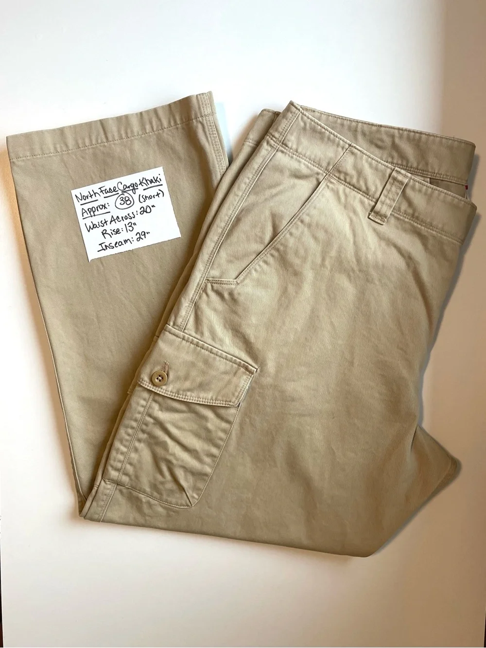 Y2K The North Face Khaki Cargo Pants - 100% Cotton & Utility - Size 38 Short
